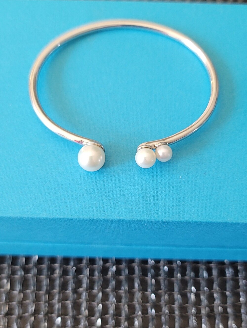 Sterling Silver Pearl Open Cuff Bangle S